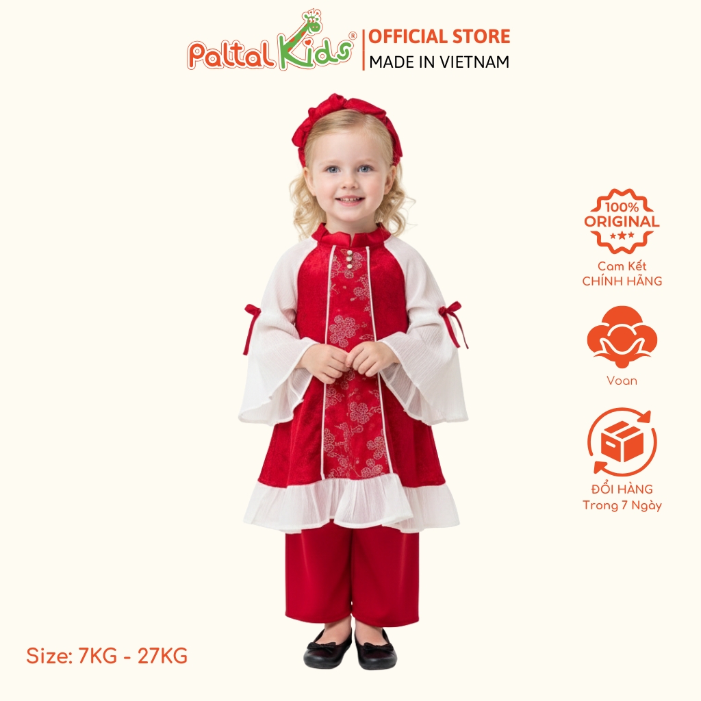 Set Áo Dài Voan Tay Loe Cách Tân Kèm Phụ Kiện Bé Gái Cao Cấp - 533 6107