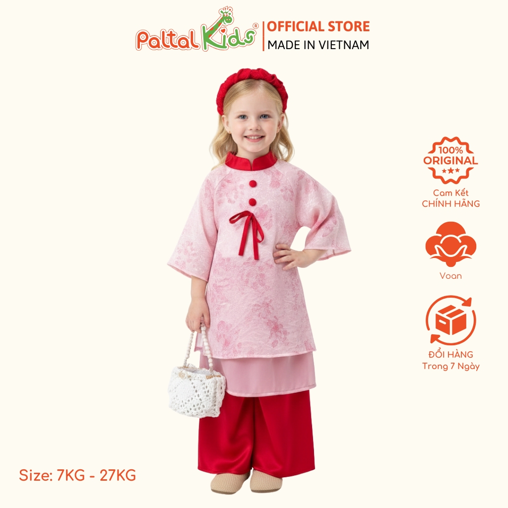 Set Áo Dài Voan Cách Tân Hồng Hoa Kèm Phụ Kiện Bé Gái Cao Cấp - 533 6108