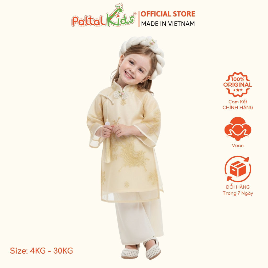 Set Áo Dài Voan Khổng Tước Cách Tân Kèm Mấn Bé Gái Cao Cấp - 533 6117