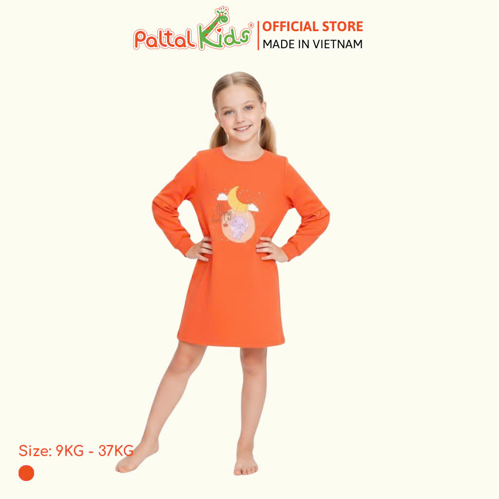 Đầm Dáng A Tay Dài Cotton Mỹ Bé Gái Cao Cấp - 020C 8009