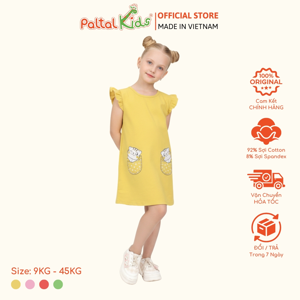 Đầm Dáng A Cánh Tiên Hình In Giả Túi Cotton Mỹ Cao Cấp - 02C 8020