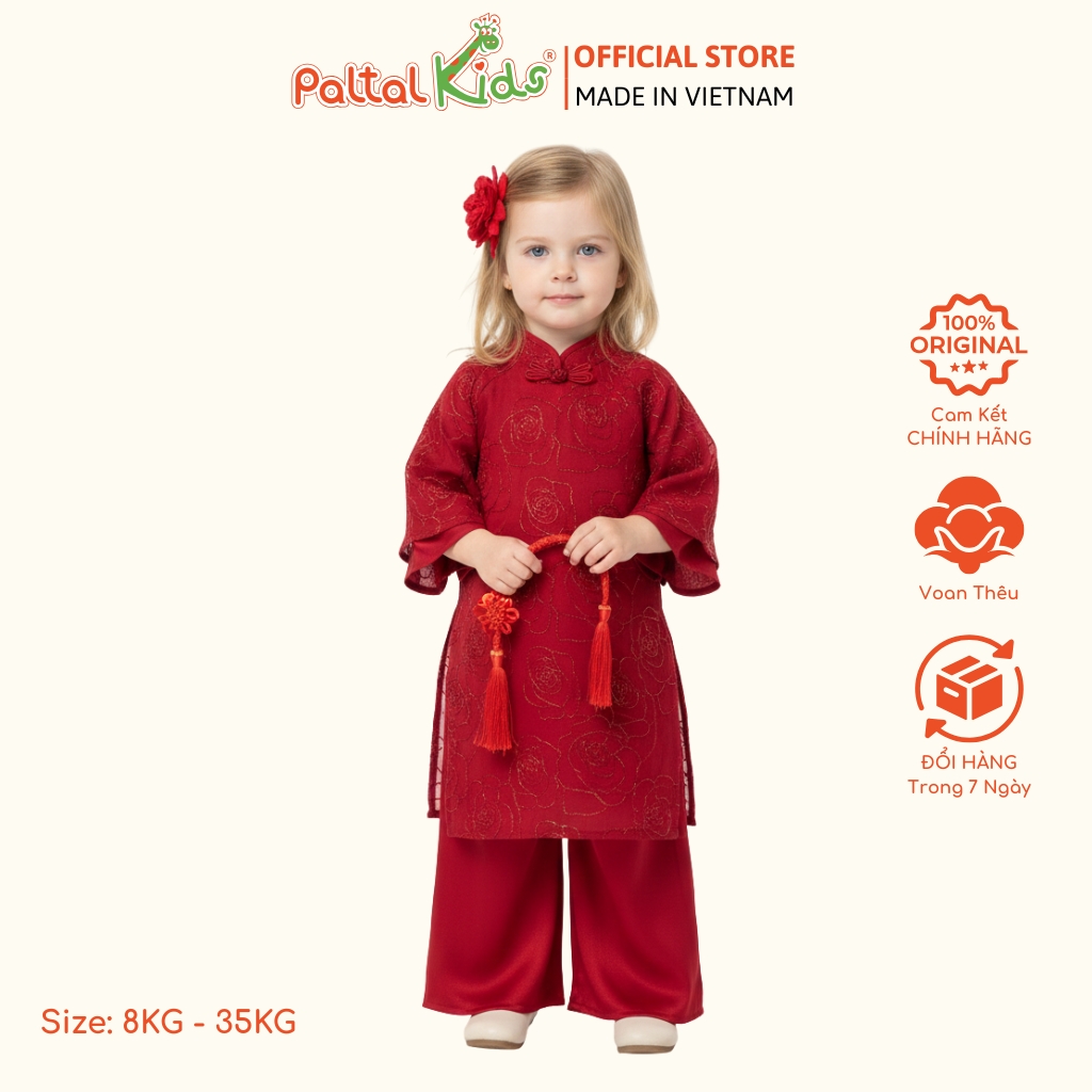 Set Áo Dài Voan Thêu Hoa Cách Tân Bé Gái Cao Cấp - 533 6123