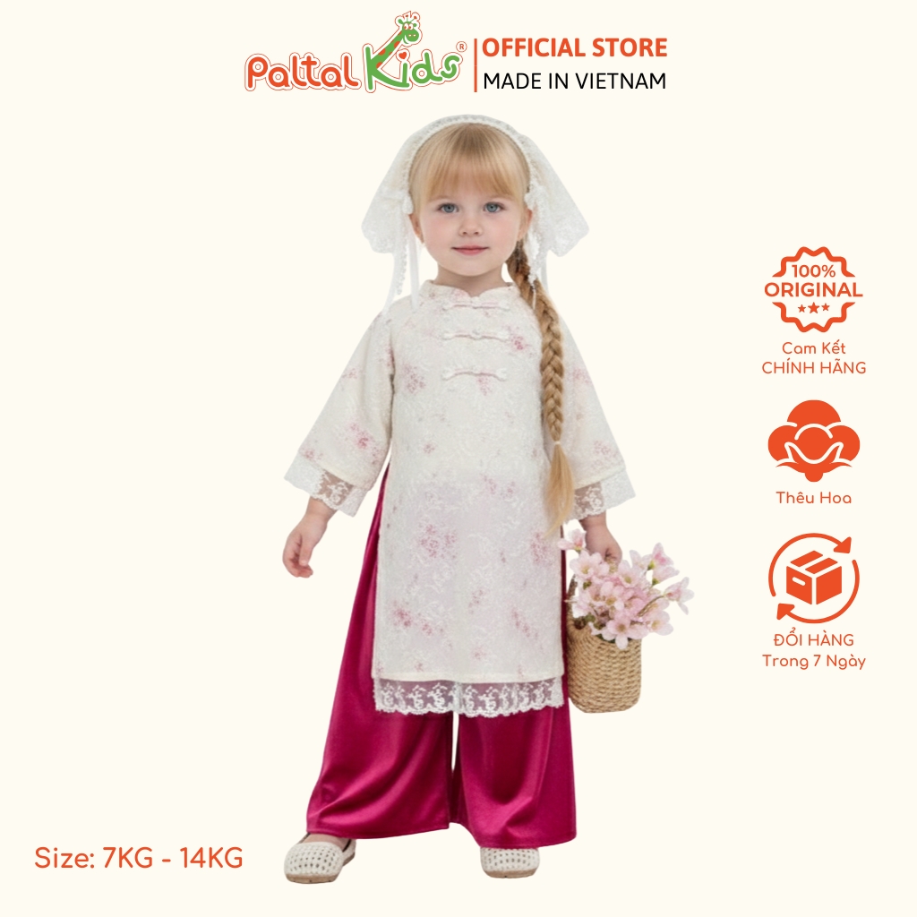 Set Áo Dài Thêu Hoa Cách Tân Kèm Cài Ngọc Bé Gái Cao Cấp - 533 6076