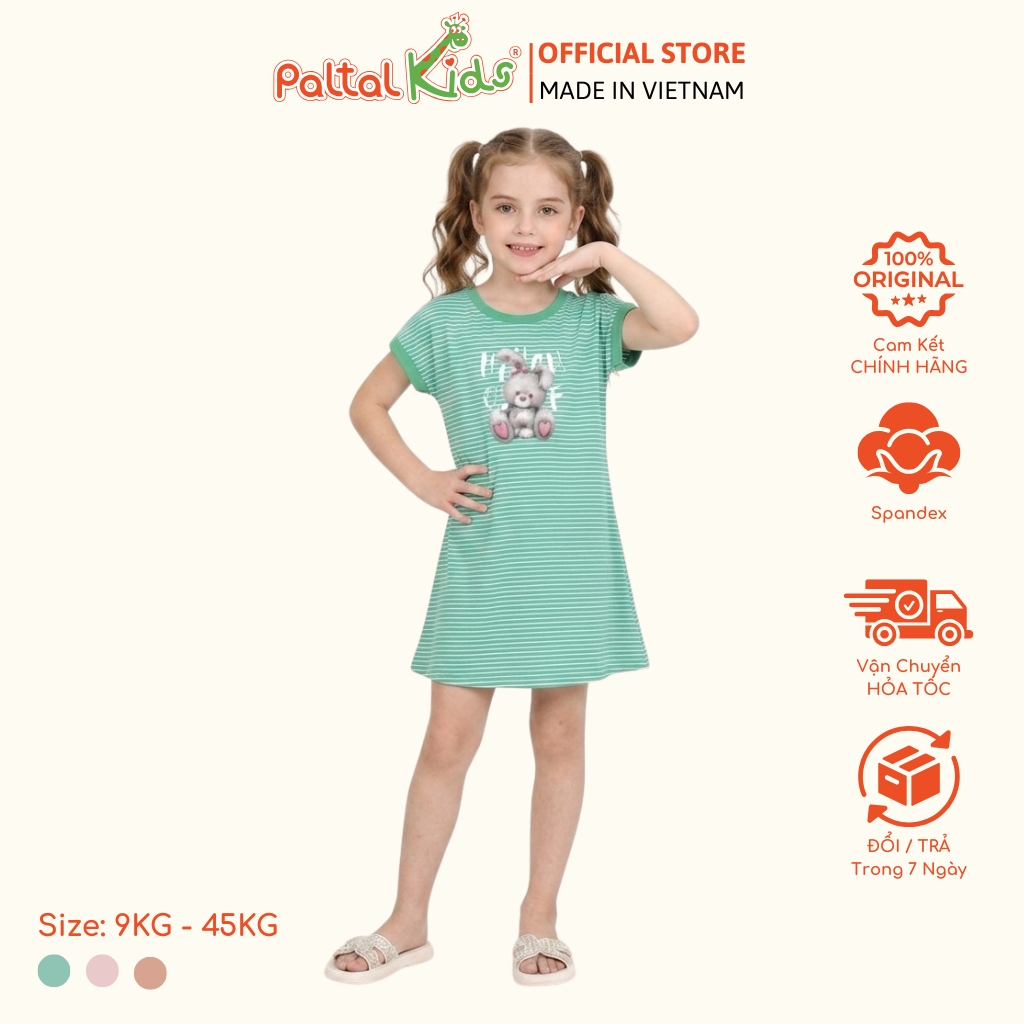 Đầm Dáng A Cánh Dơi Hình In Thỏ Xám Cotton Mỹ Bé Gái Cao Cấp - 02C 8024