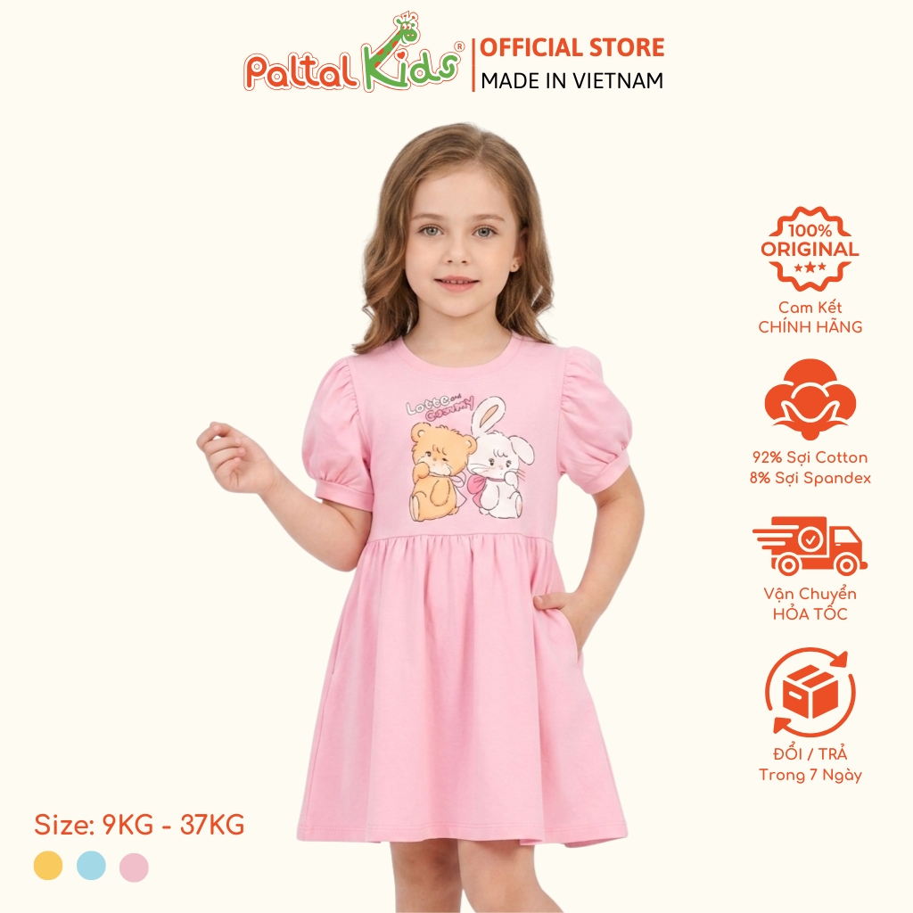 Đầm Babydoll Tay Phồng Cotton Mỹ Hình In Gấu Panda Bé Gái Cao Cấp - 02C 8035