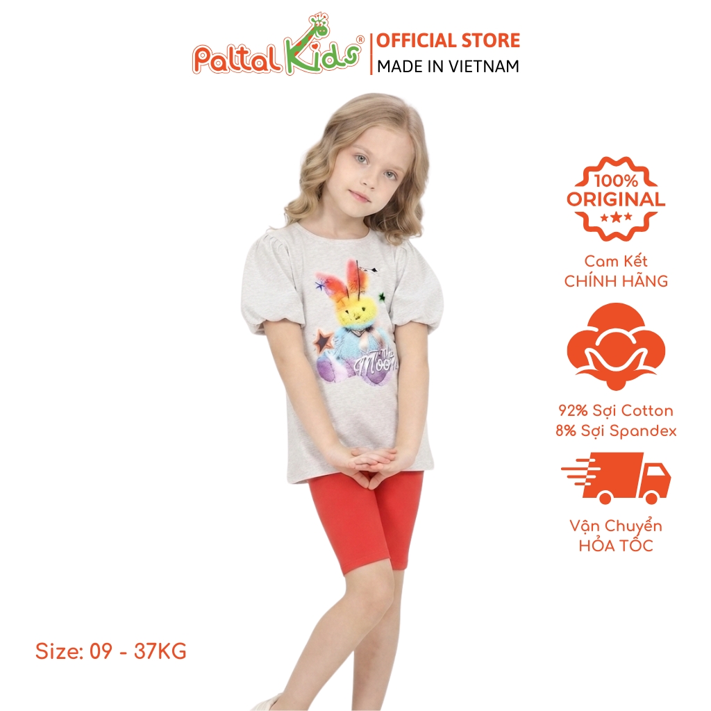 Đồ Bộ Lửng Cotton Mỹ Hình In Thỏ Cầu Vòng Bé Gái Cao Cấp - 024 7033