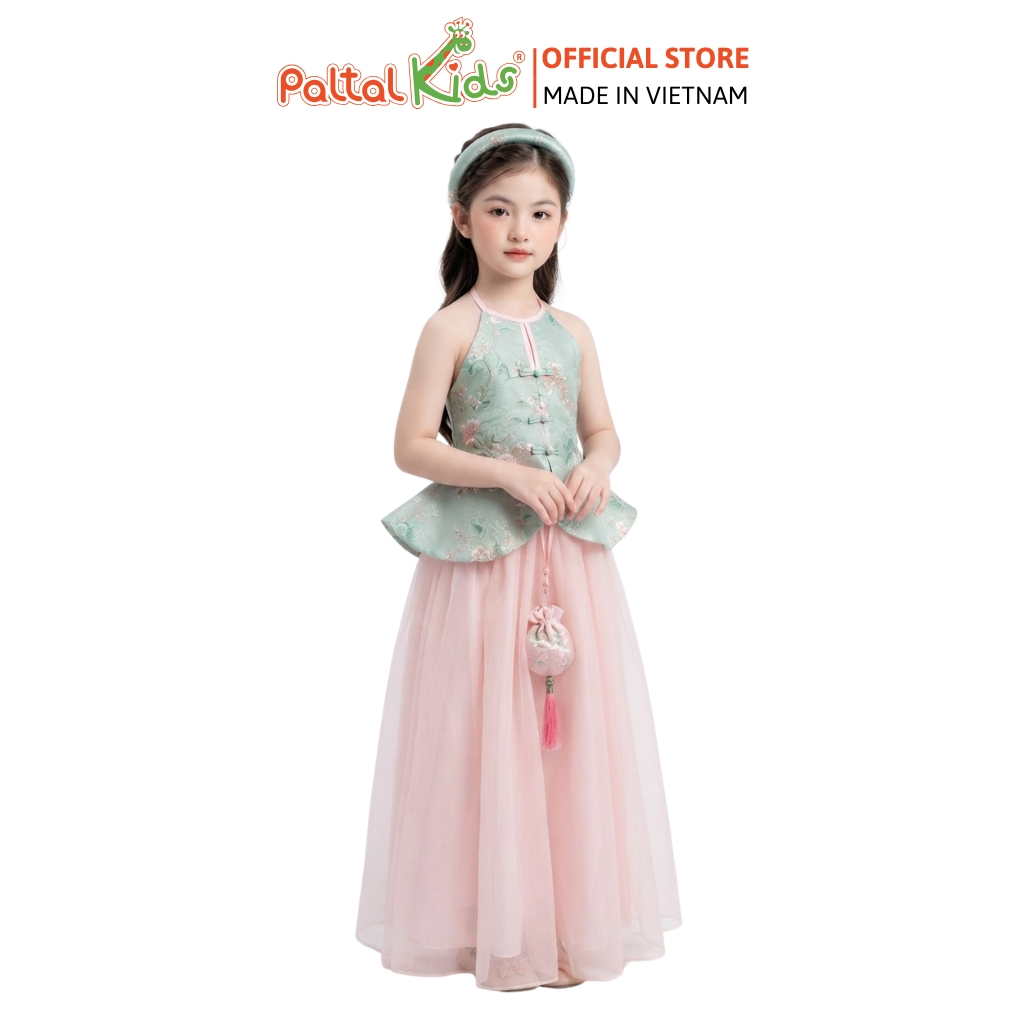 TRUNG THU 2026 - Set Yếm Cúc Tàu Bọc Phối Chân Váy Voan Tơ Hồng Tặng Kèm Mấn Bé Gái Cao Cấp
