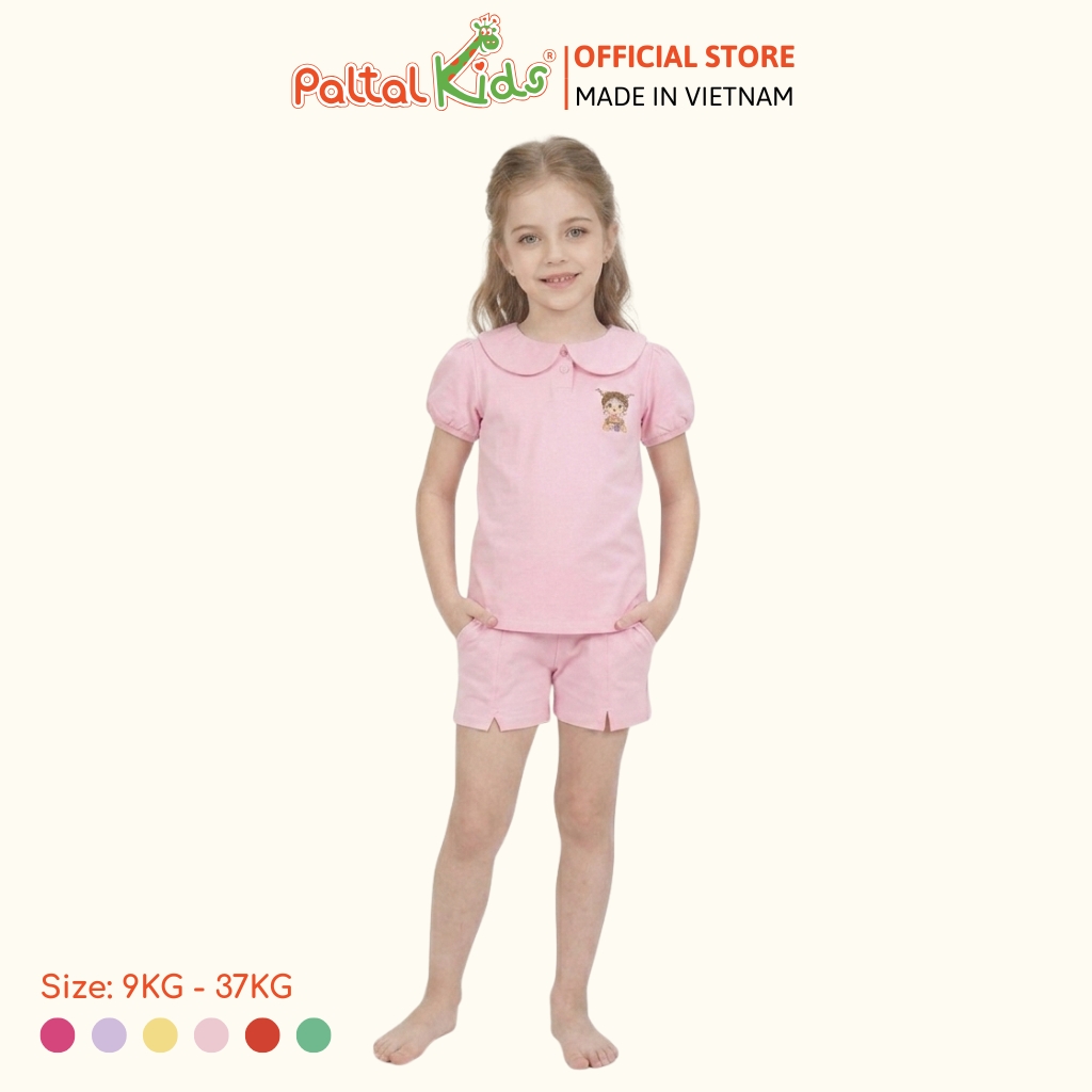 Đồ Bộ Đùi Tay Phồng Cotton Mỹ Hình In Cô Gái Xinh Xắn Bé Gái Cao Cấp - 025 2136