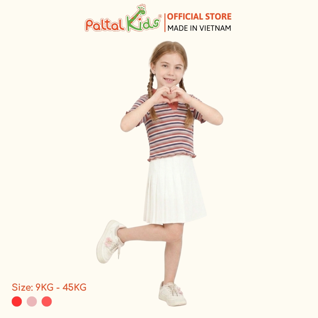 Áo Thun Croptop Cổ Polo Cotton Sọc Gân Bé Gái Cao Cấp - 020 1419