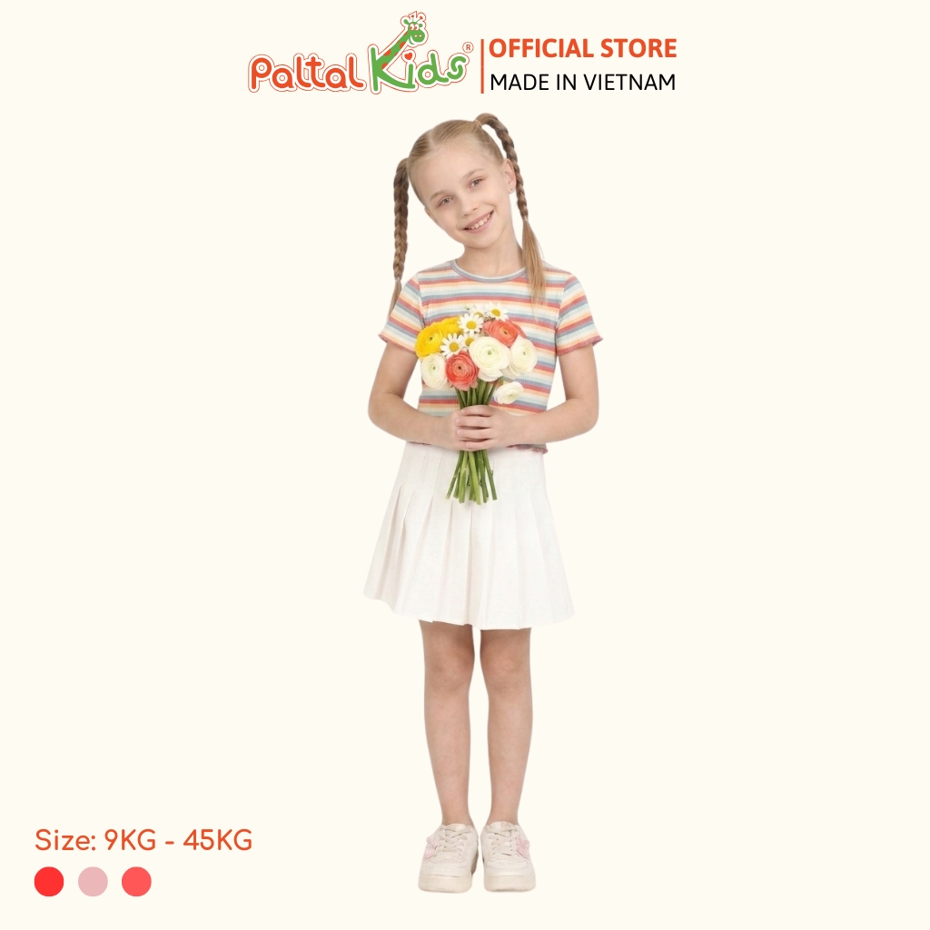 Áo Thun Croptop Cổ Tròn Cotton Sọc Gân Bé Gái Cao Cấp - 020 1421