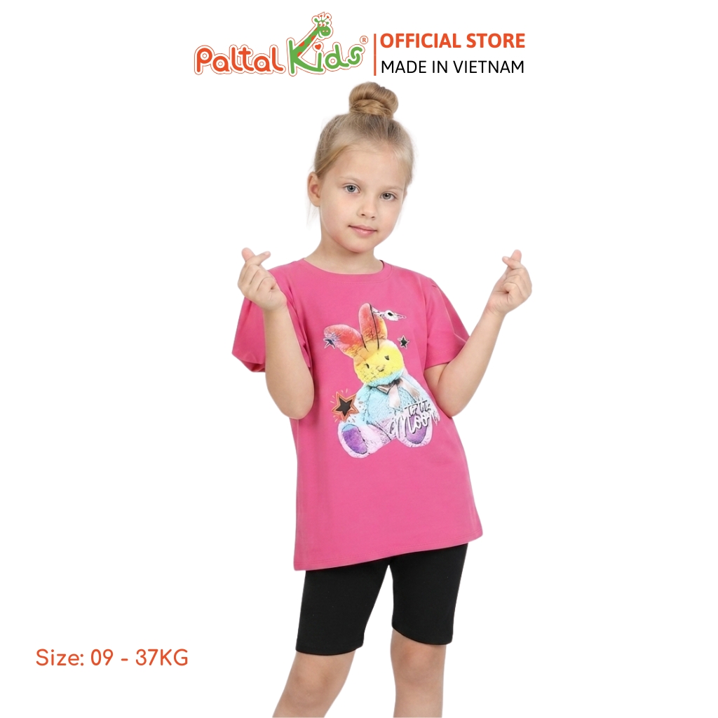 Đồ Bộ Lửng Cotton Mỹ Hình In Thỏ Cầu Vòng Bé Gái Cao Cấp - 024 7033