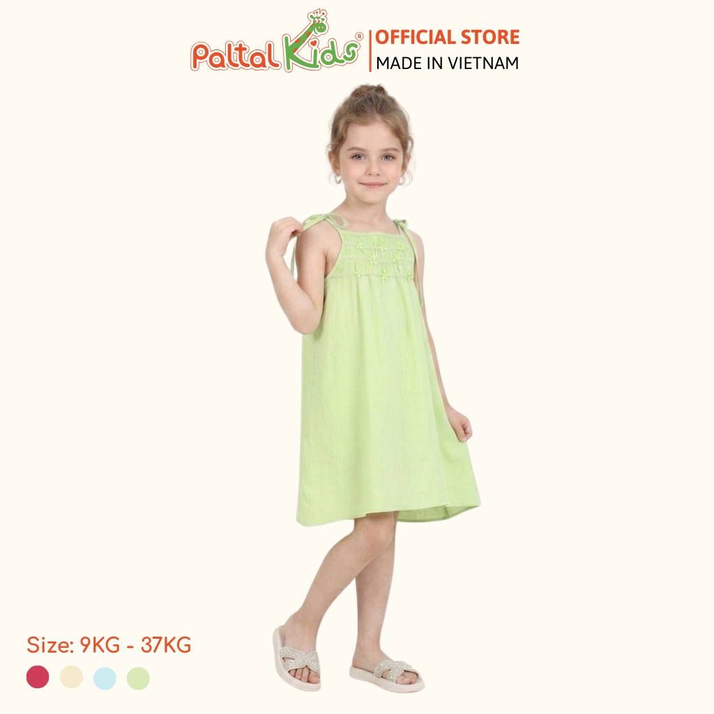 Đầm Dáng A Hai Dây Lanh Lạnh Đính Hoa Bé Gái Cao Cấp - 252 8027