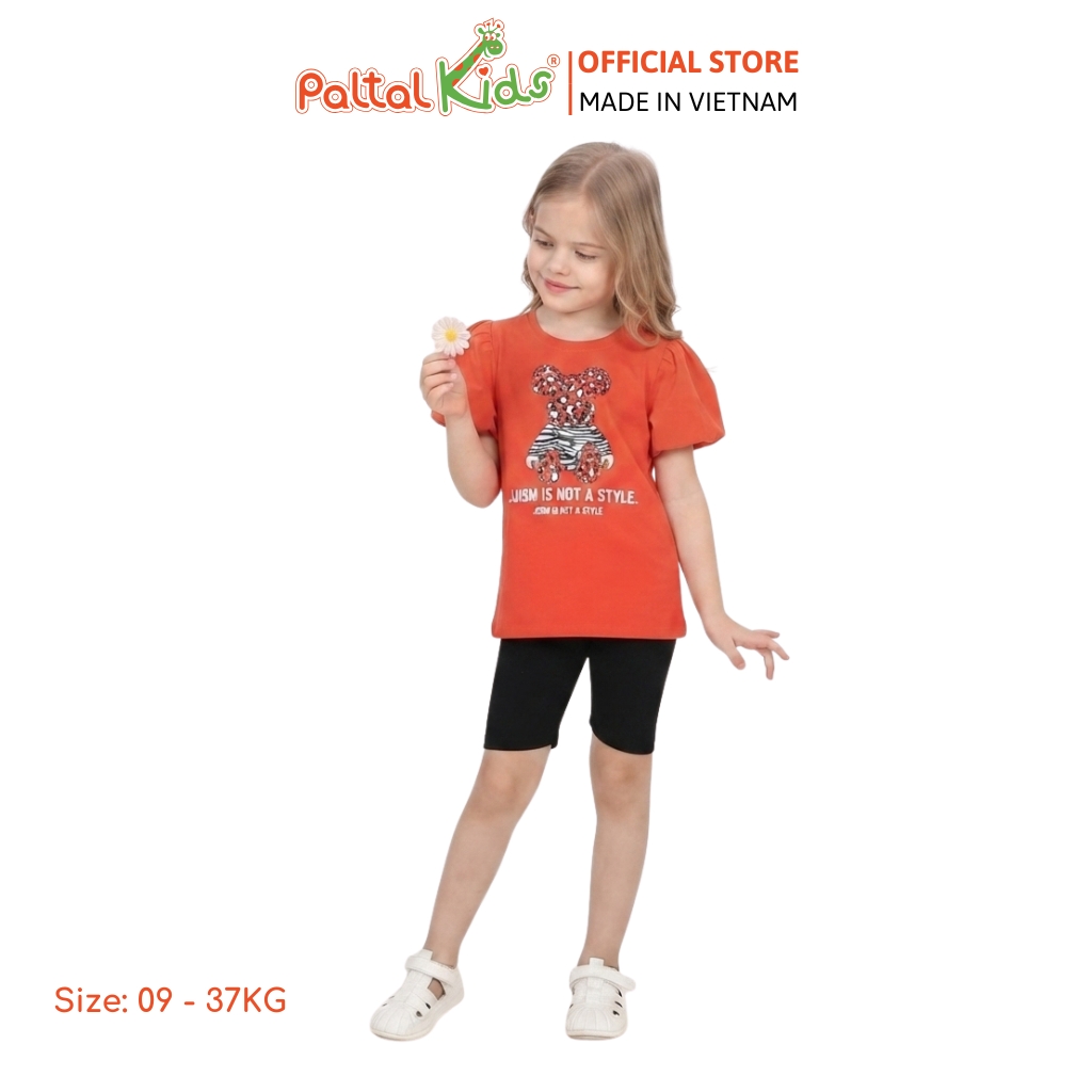 Đồ Bộ Lửng Cotton Mỹ Hình In Bear Brick Bé Gái Cao Cấp - 024 7026