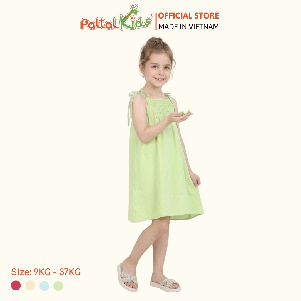Đầm Dáng A Hai Dây Lanh Lạnh Đính Hoa Bé Gái Cao Cấp - 252 8027