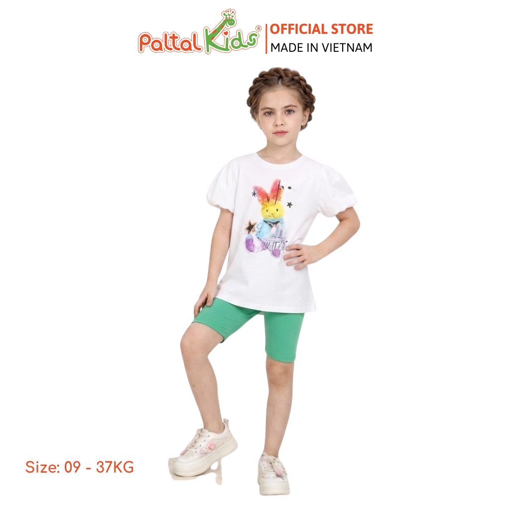 Đồ Bộ Lửng Cotton Mỹ Hình In Thỏ Cầu Vòng Bé Gái Cao Cấp - 024 7033