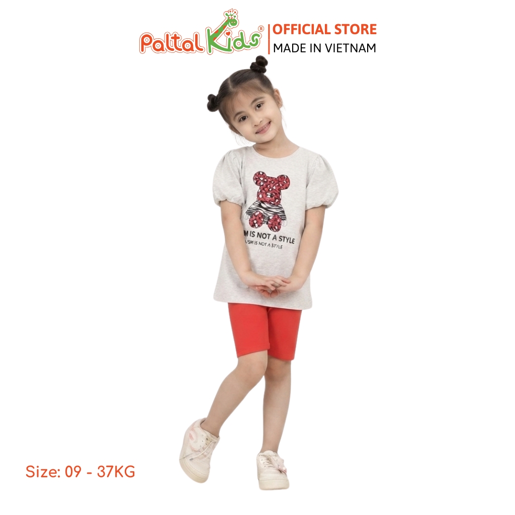 Đồ Bộ Lửng Cotton Mỹ Hình In Bear Brick Bé Gái Cao Cấp - 024 7026