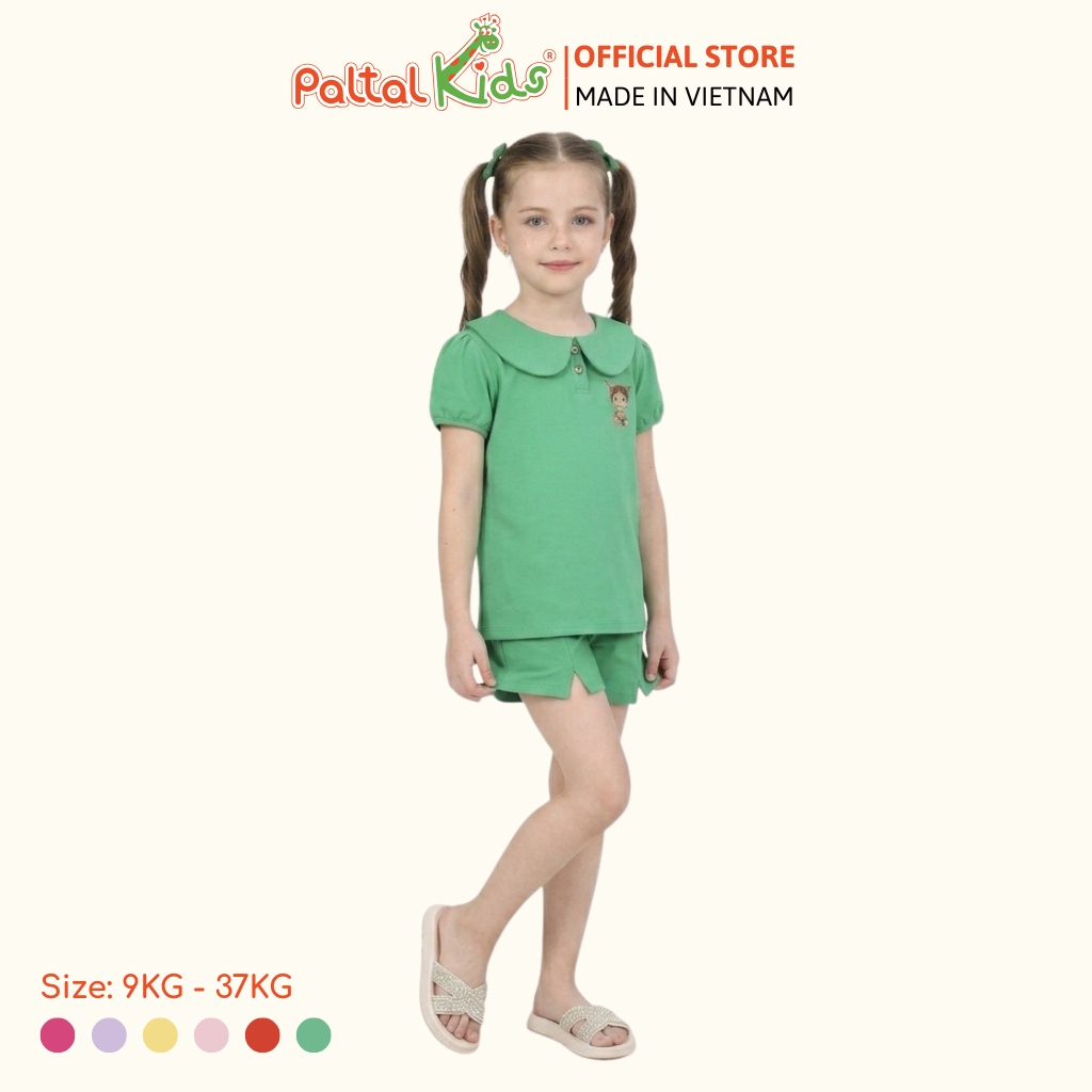 Đồ Bộ Đùi Tay Phồng Cotton Mỹ Hình In Cô Gái Xinh Xắn Bé Gái Cao Cấp - 025 2136