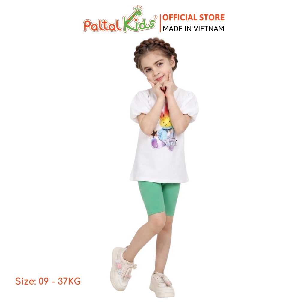 Đồ Bộ Lửng Cotton Mỹ Hình In Thỏ Cầu Vòng Bé Gái Cao Cấp - 024 7033