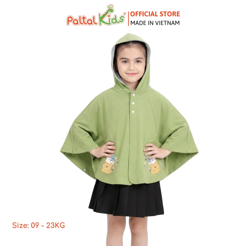 Áo Choàng Cánh Dơi Cotton Melan Hình In Chú Gấu Bé Gái Cao Cấp - 191 4027