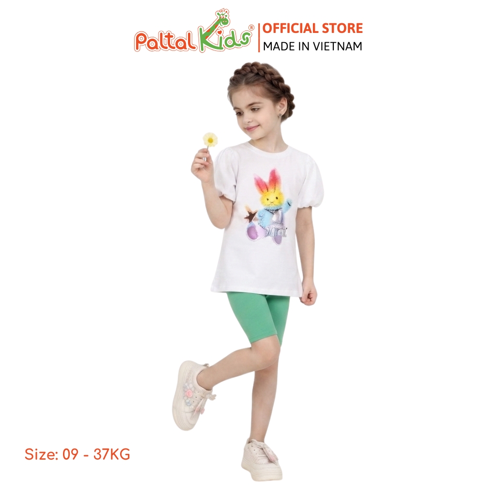 Đồ Bộ Lửng Cotton Mỹ Hình In Thỏ Cầu Vòng Bé Gái Cao Cấp - 024 7033