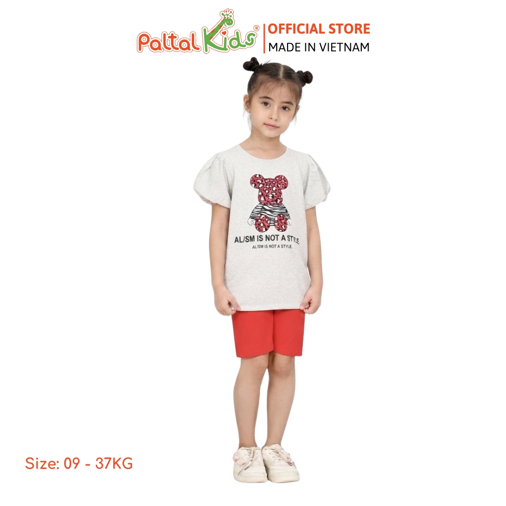 Đồ Bộ Lửng Cotton Mỹ Hình In Bear Brick Bé Gái Cao Cấp - 024 7026