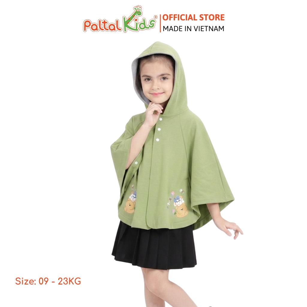 Áo Choàng Cánh Dơi Cotton Melan Hình In Chú Gấu Bé Gái Cao Cấp - 191 4027