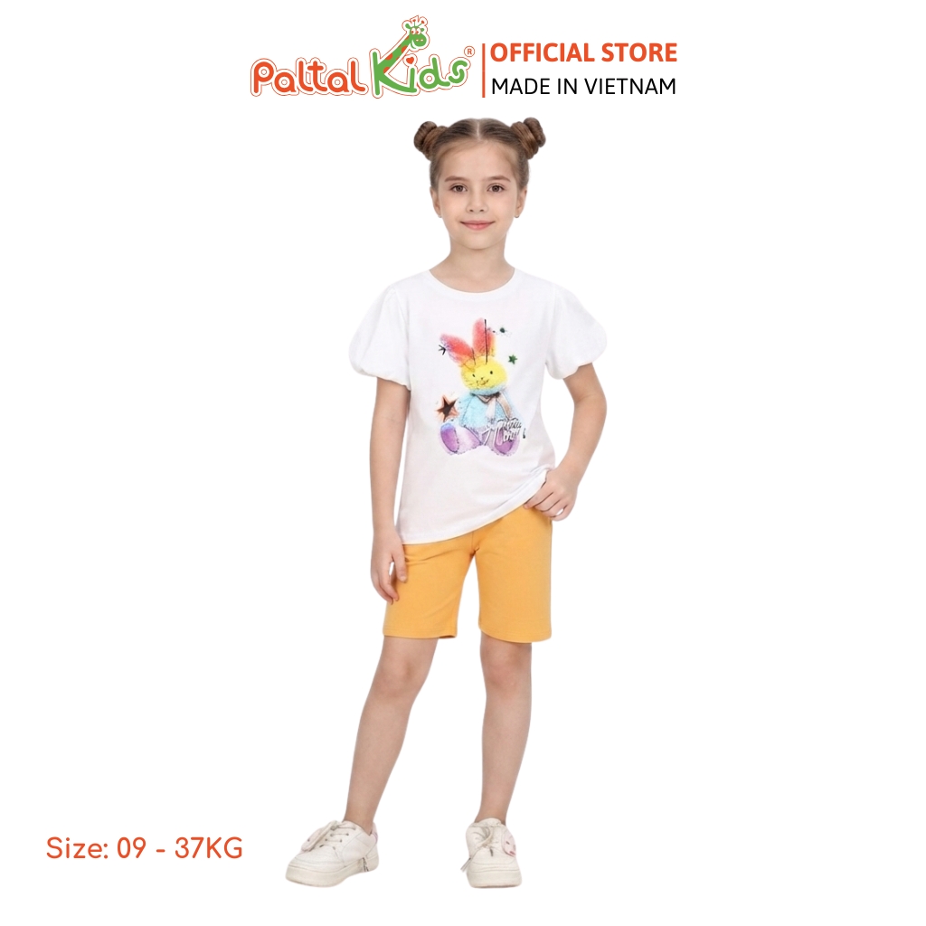 Đồ Bộ Lửng Cotton Mỹ Hình In Thỏ Cầu Vòng Bé Gái Cao Cấp - 024 7033