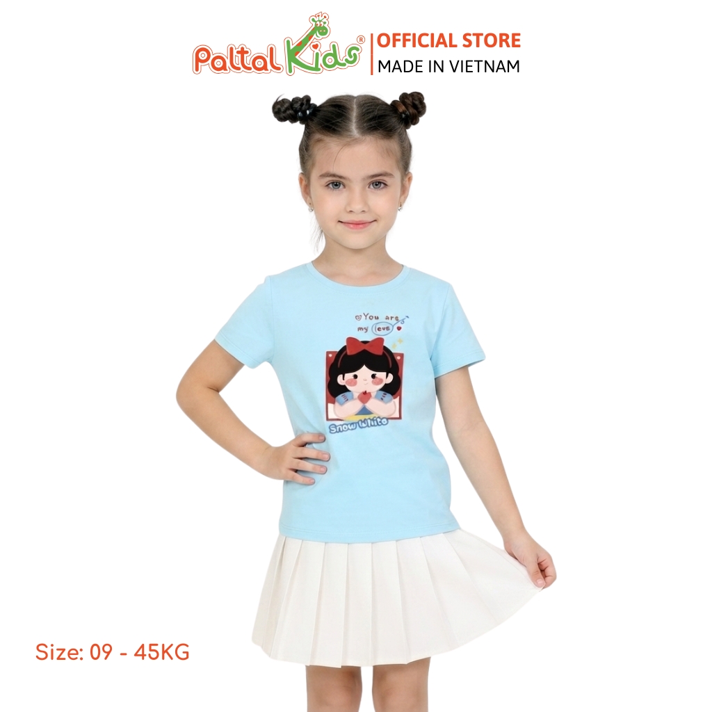 Áo Thun Cotton Mỹ Hình In Công Chúa Bạch Tuyết Bé Gái Cao Cấp - 020 1417