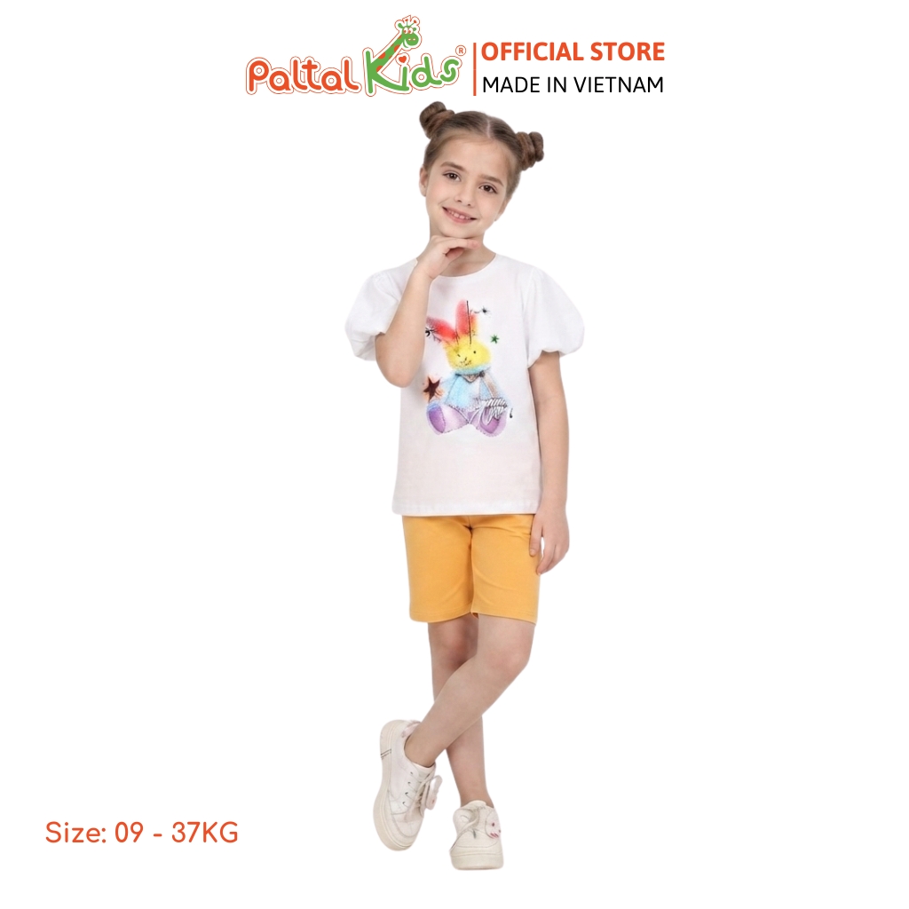 Đồ Bộ Lửng Cotton Mỹ Hình In Thỏ Cầu Vòng Bé Gái Cao Cấp - 024 7033