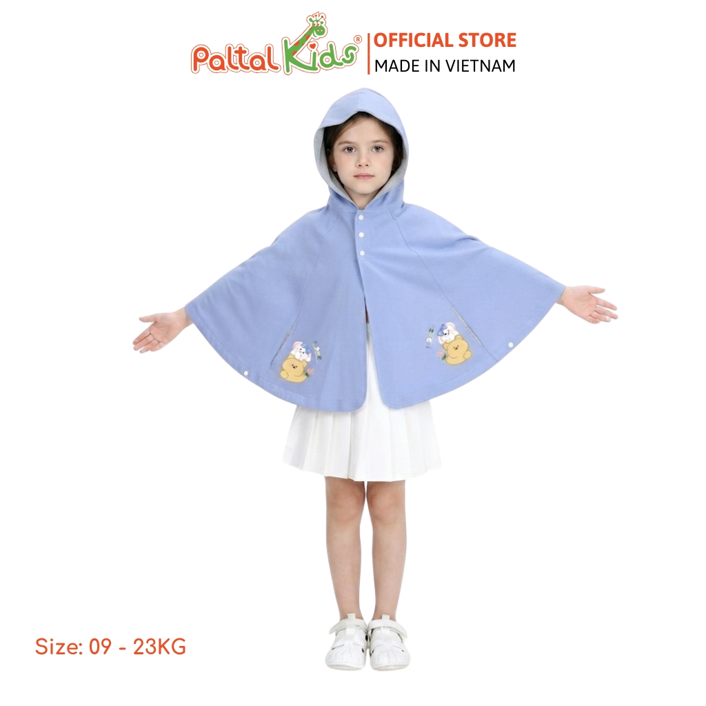 Áo Choàng Cánh Dơi Cotton Melan Hình In Chú Gấu Bé Gái Cao Cấp - 191 4027