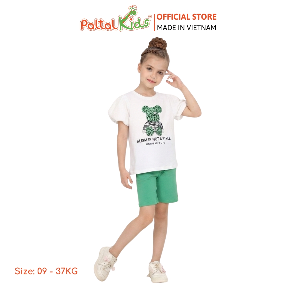 Đồ Bộ Lửng Cotton Mỹ Hình In Bear Brick Bé Gái Cao Cấp - 024 7026