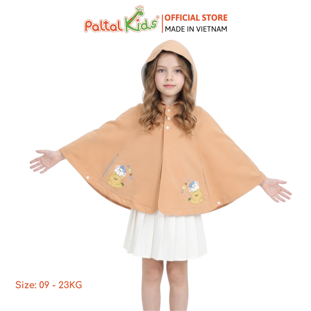 Áo Choàng Cánh Dơi Cotton Melan Hình In Chú Gấu Bé Gái Cao Cấp - 191 4027