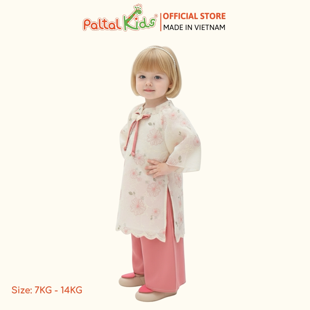 Set Áo Dài Thêu Hoa Cách Tân Kèm Cài Ngọc Bé Gái Cao Cấp - 533 6076