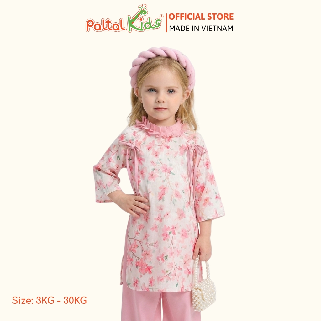 Set Áo Dài Thêu Hoa Cách Tân Kèm Phụ Kiện Bé Gái Cao Cấp - 533 6093