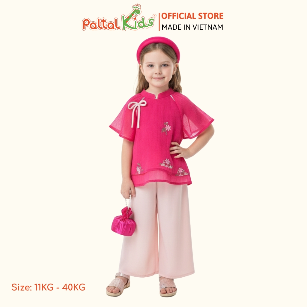 Set Bà Ba Pháp Phục Voan Thêu Hoa Cách Tân Bé Gái Cao Cấp - 533 6101