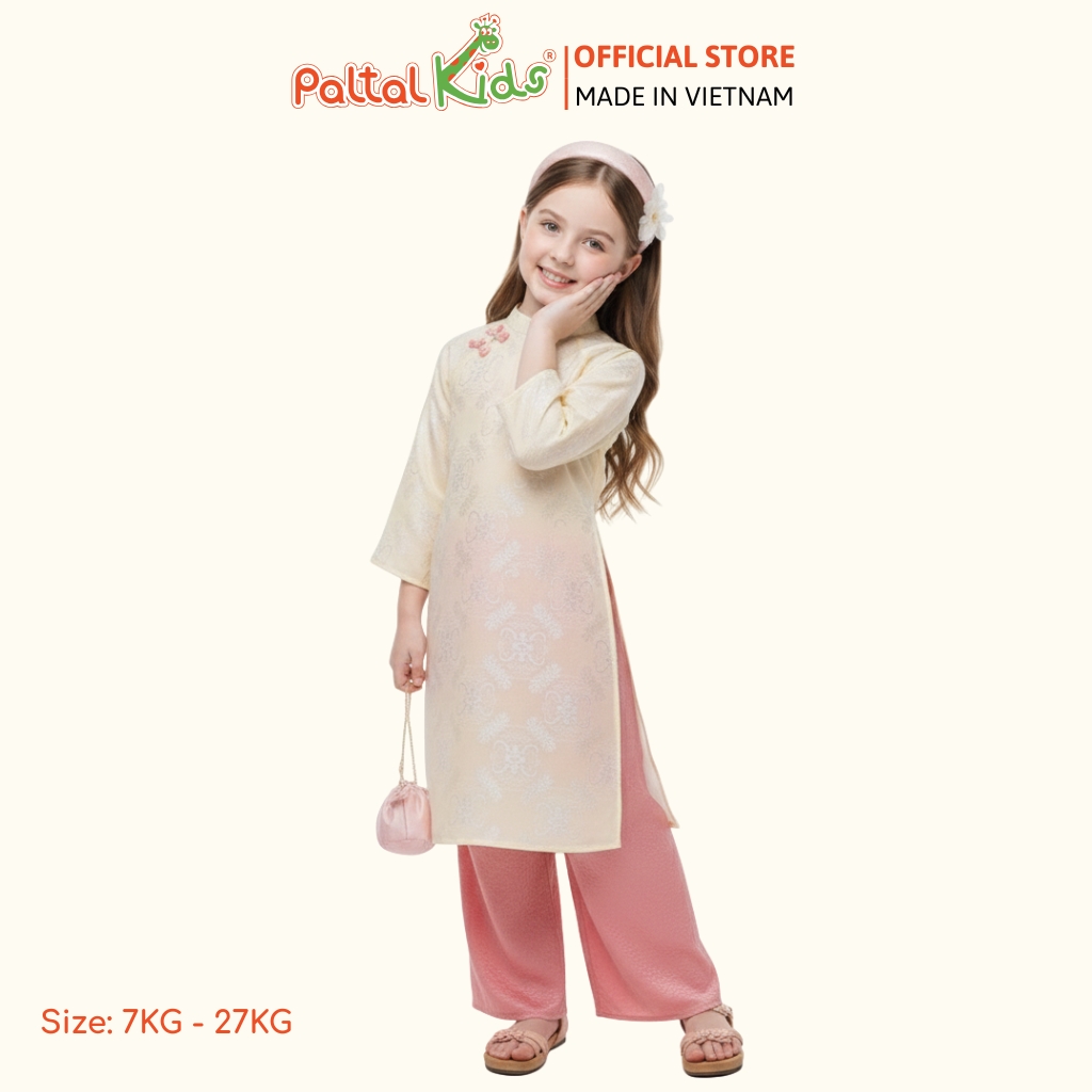 Set Áo Dài Gấm Mềm Cách Tân Kèm Phụ Kiện Bé Gái Cao Cấp - 533 6106