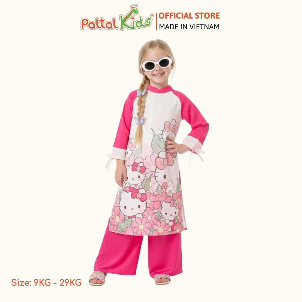 Set Áo Dài Voan In Hello Kitty Cách Tân Bé Gái Cao Cấp - 533 6116