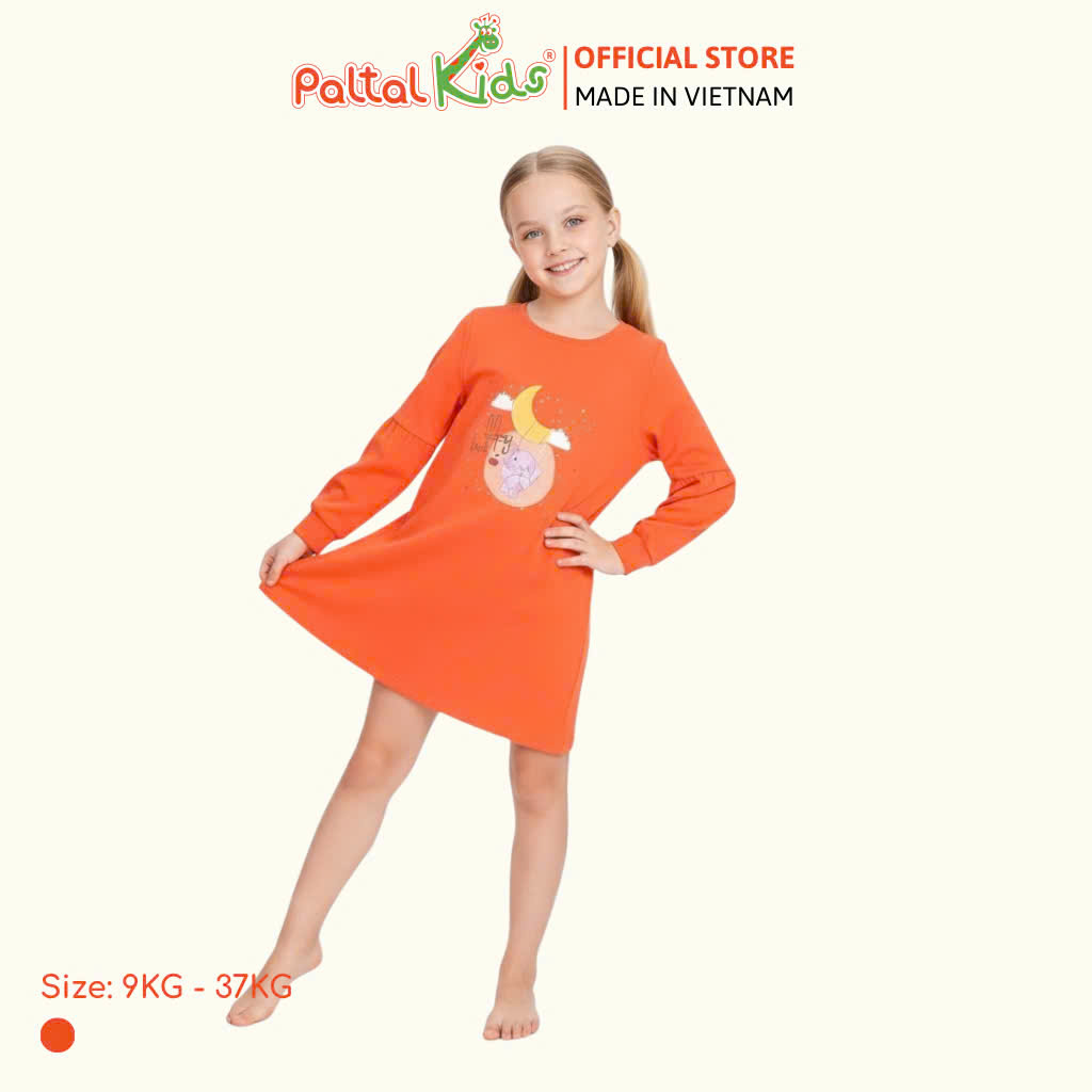 Đầm Dáng A Tay Dài Cotton Mỹ Bé Gái Cao Cấp - 020C 8009