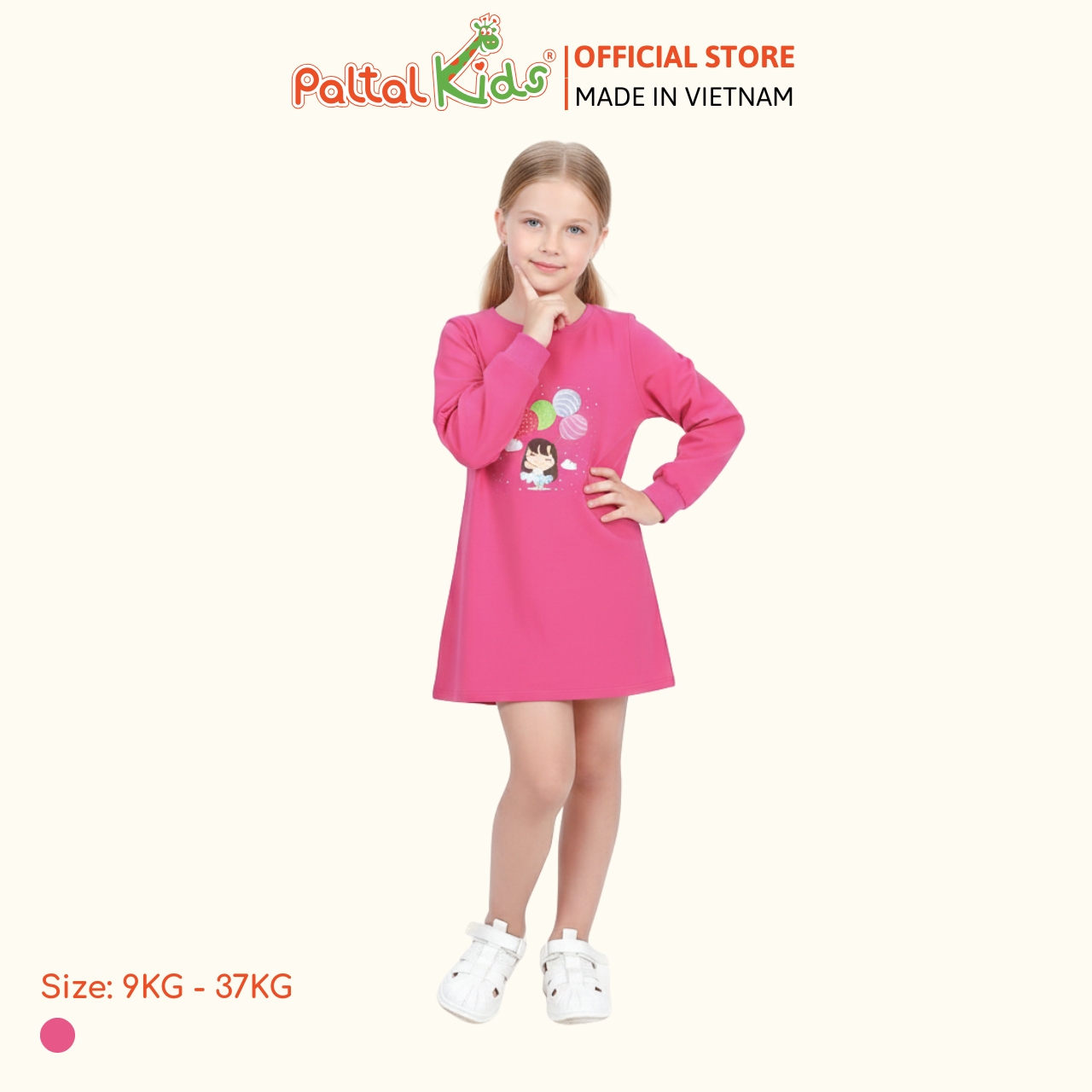 Đầm Dáng A Tay Dài Cotton Mỹ Bé Gái Cao Cấp - 020C 8011