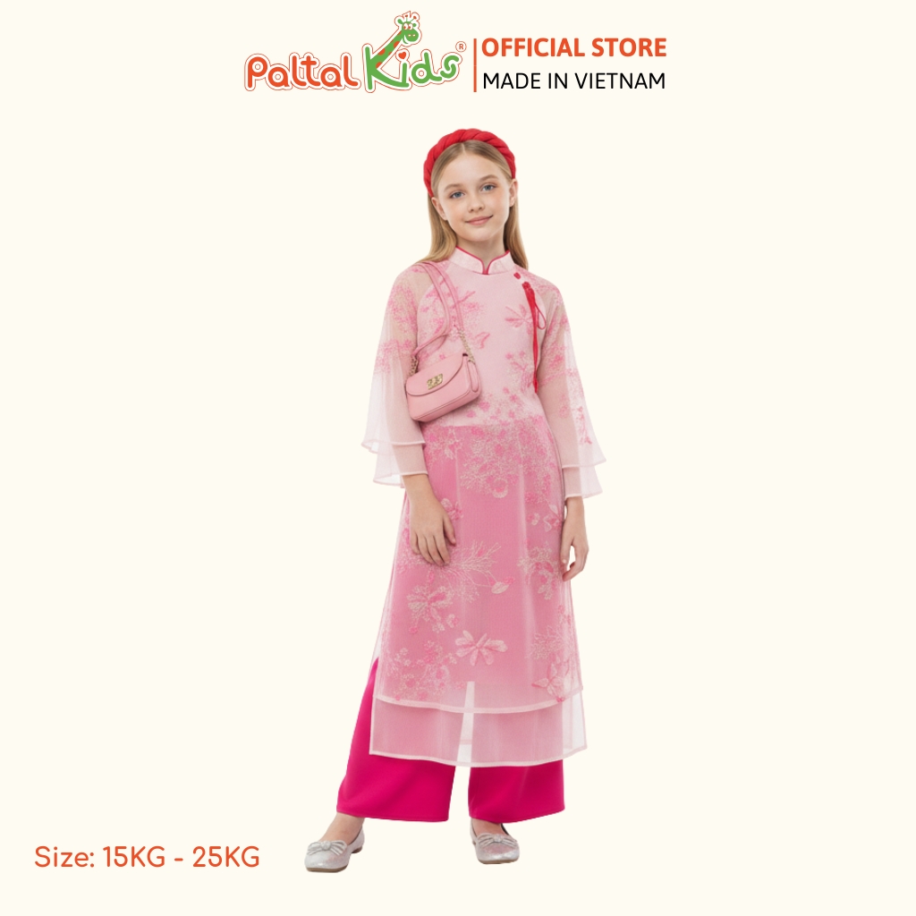 Set Áo Dài Voan Thêu Hoa 4 Tà Cách Tân Bé Gái Cao Cấp - 533 6124