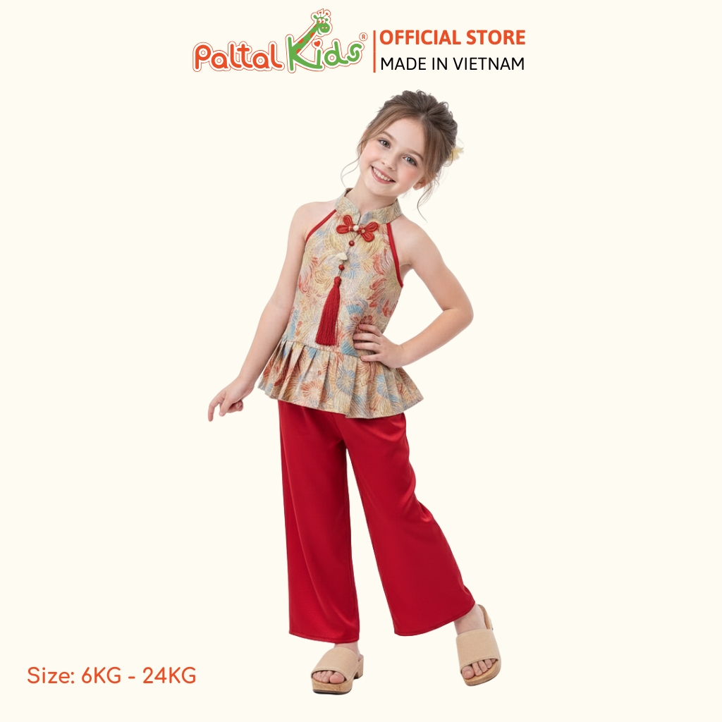 Set Yếm Gấm Thêu Hoa Cách Tân Bé Gái Cao Cấp - 533 6137