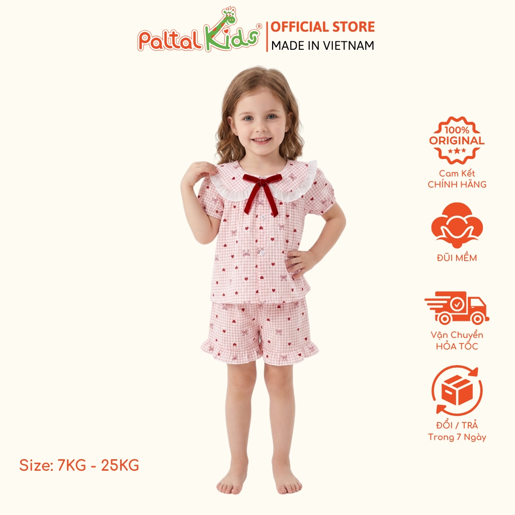 Đồ Bộ Đùi Đũi Mềm Cổ Sen Họa Tiết Nơ Tim Nhí Phối Quần Bèo Bé Gái - 9213