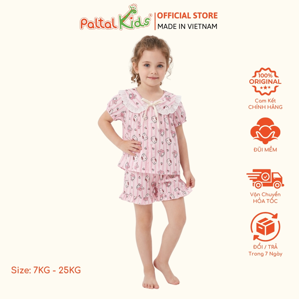 Đồ Bộ Đùi Đũi Mềm Cổ Sen Họa Tiết Sanrio Phối Quần Bèo Bé Gái - 9214