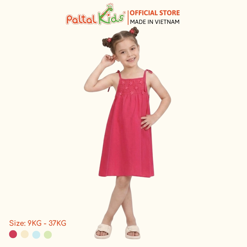 Đầm Dáng A Hai Dây Lanh Lạnh Đính Hoa Bé Gái Cao Cấp - 252 8027