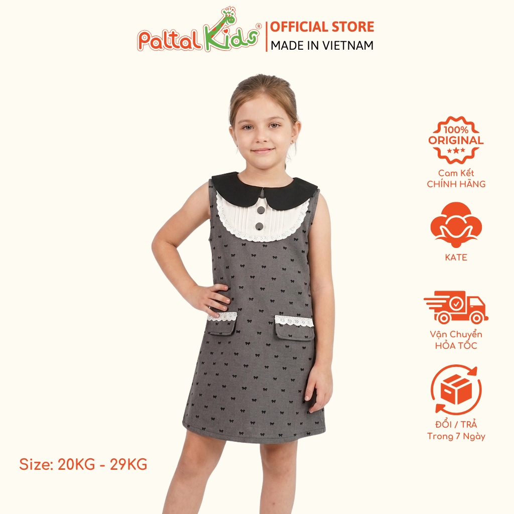 Đầm Dáng A Cổ Sen Nơ Nhí Kate Bé Gái Cao Cấp - 11C 8036