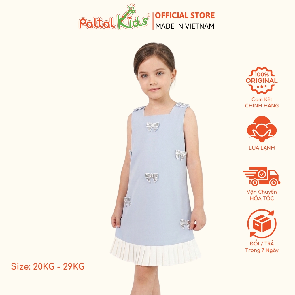 Đầm Dáng A Đuôi Cá Đính Nơ Lụa Lạnh Bé Gái Cao Cấp - 26C 8037
