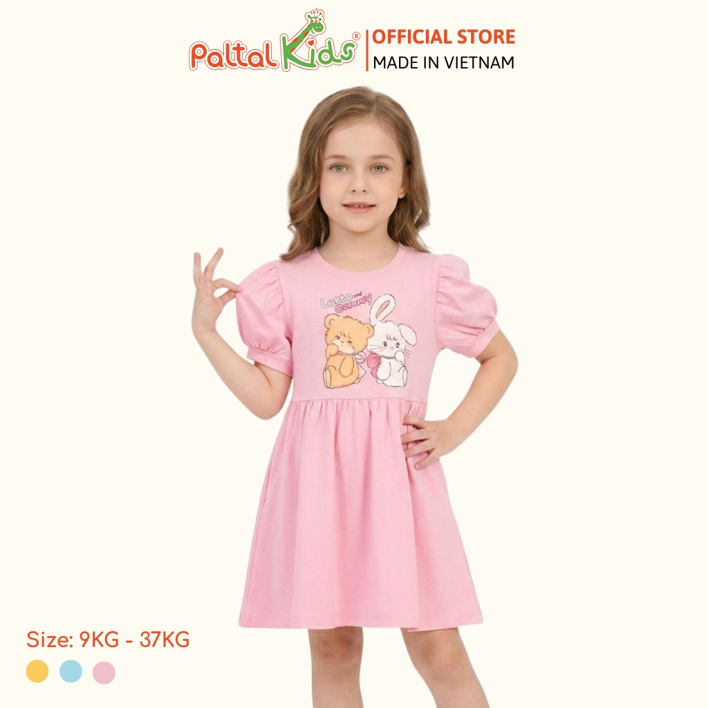 Đầm Babydoll Tay Phồng Cotton Mỹ Hình In Gấu Panda Bé Gái Cao Cấp - 02C 8035