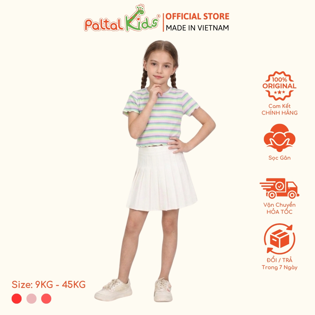 Áo Thun Croptop Cổ Tròn Cotton Sọc Gân Bé Gái Cao Cấp - 020 1421