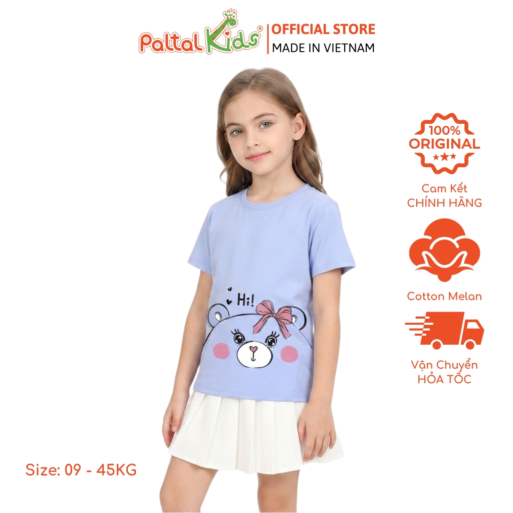 Áo Thun Cotton Melan Hình In Gấu Bé Gái Cao Cấp - 190 1410