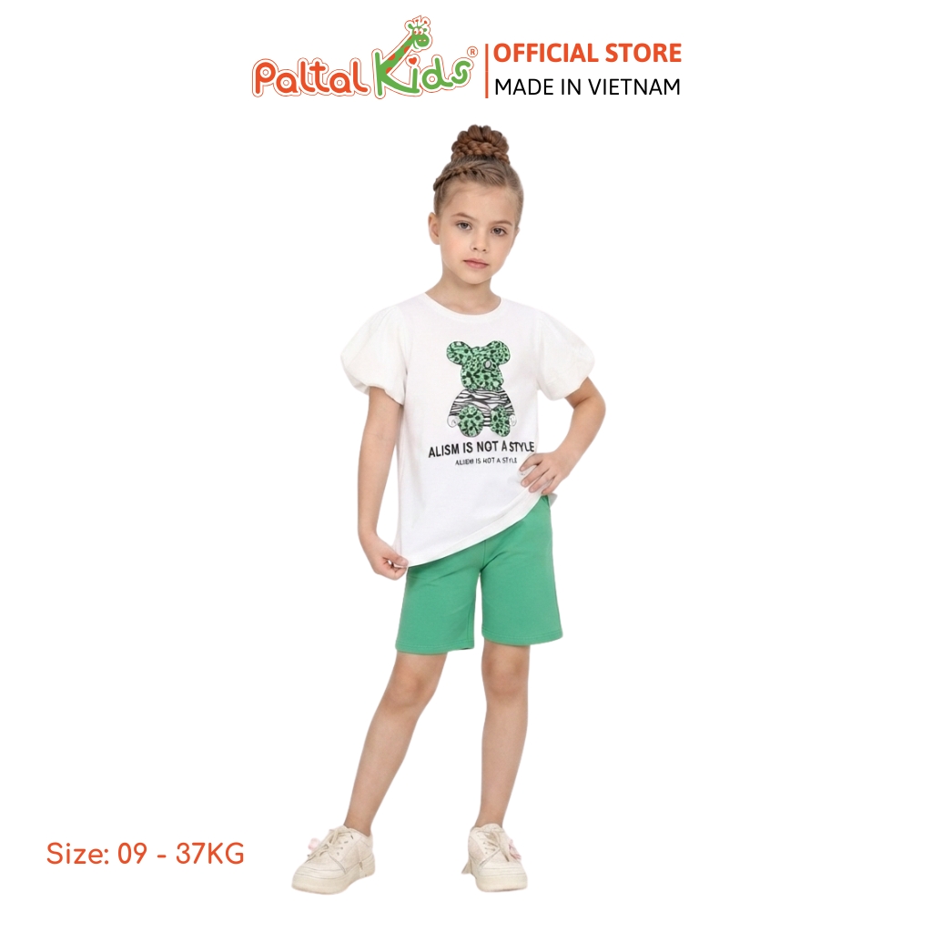 Đồ Bộ Lửng Cotton Mỹ Hình In Bear Brick Bé Gái Cao Cấp - 024 7026